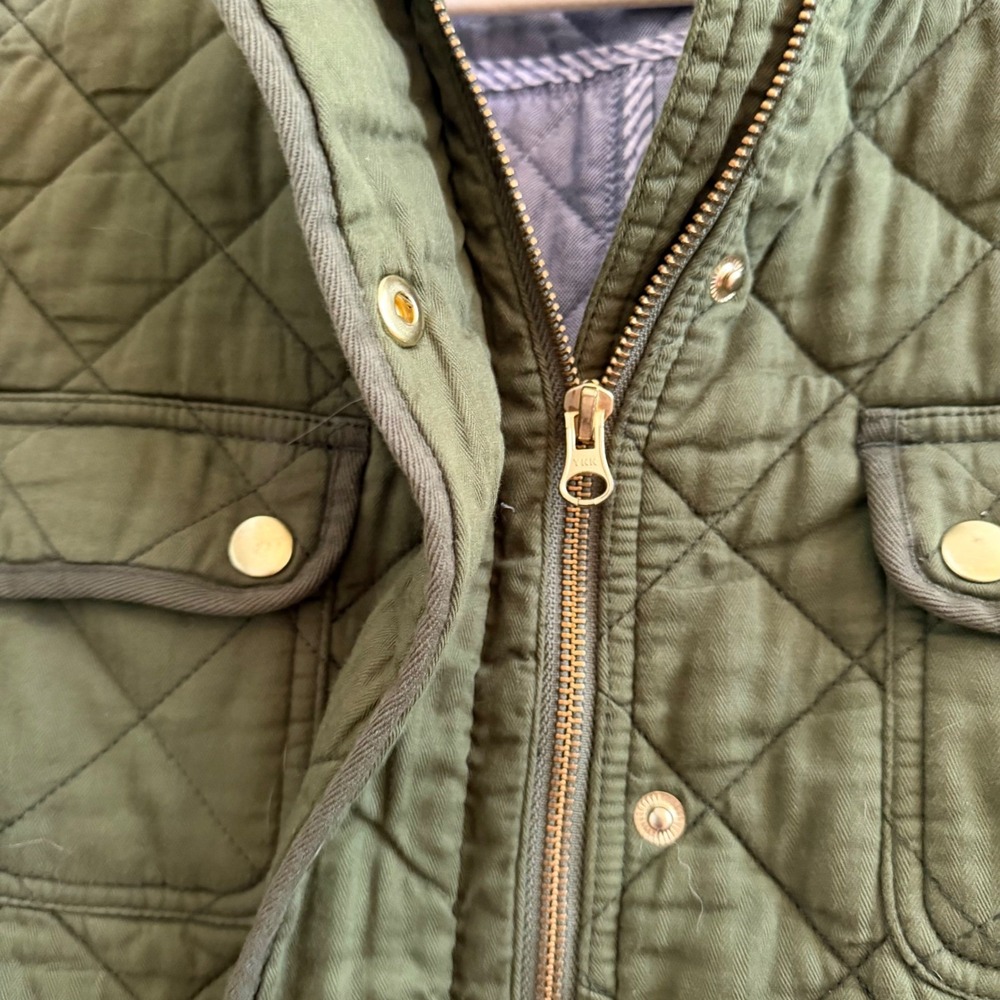 J.Crew Womens Olive Green Quilted Field Barn Jacket XLT Cotton Gold Snaps - Picture 13 of 15